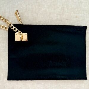 Sondra Roberts Black Calfskin /Leather Clutch with Gold Accents